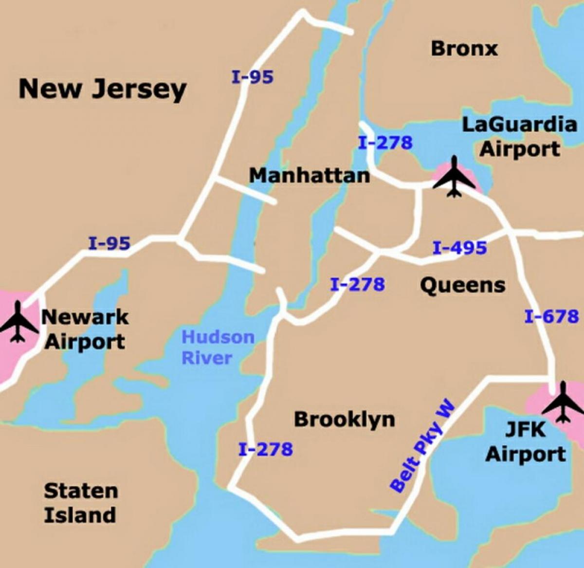 Zona di New York mappa aeroporti