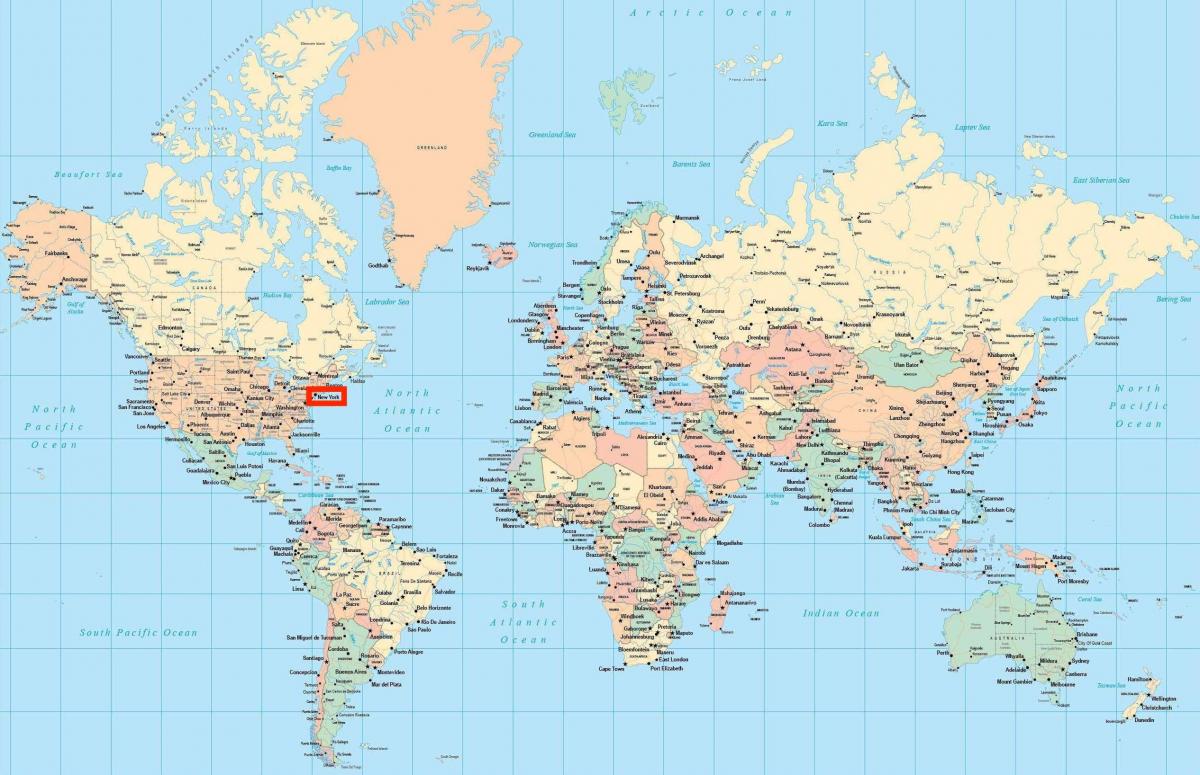 mappa del mondo che mostra a New York