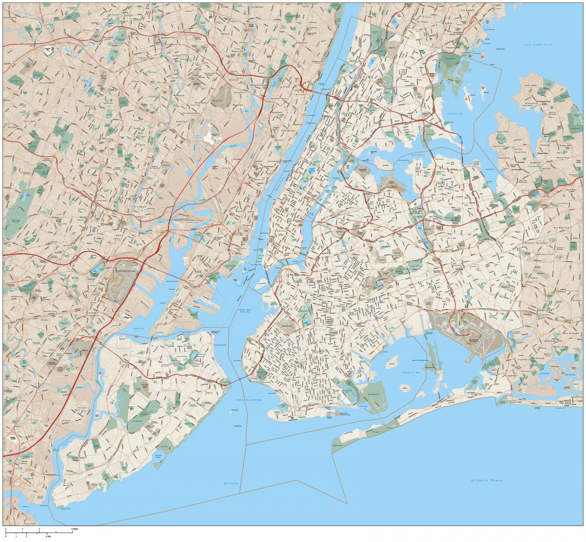 mappa dettagliata della Città di New York