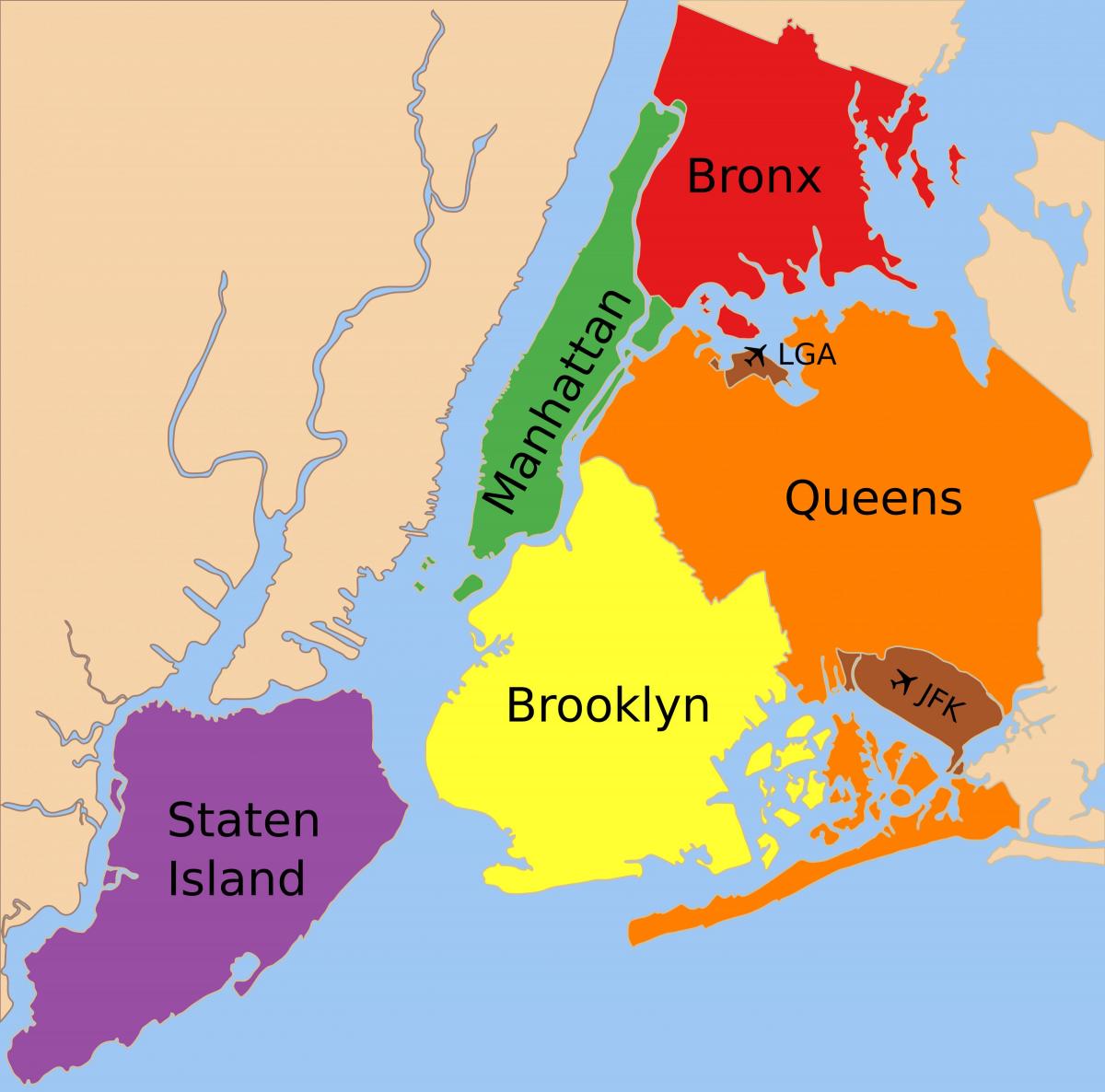 la mappa dei cinque distretti di New York City