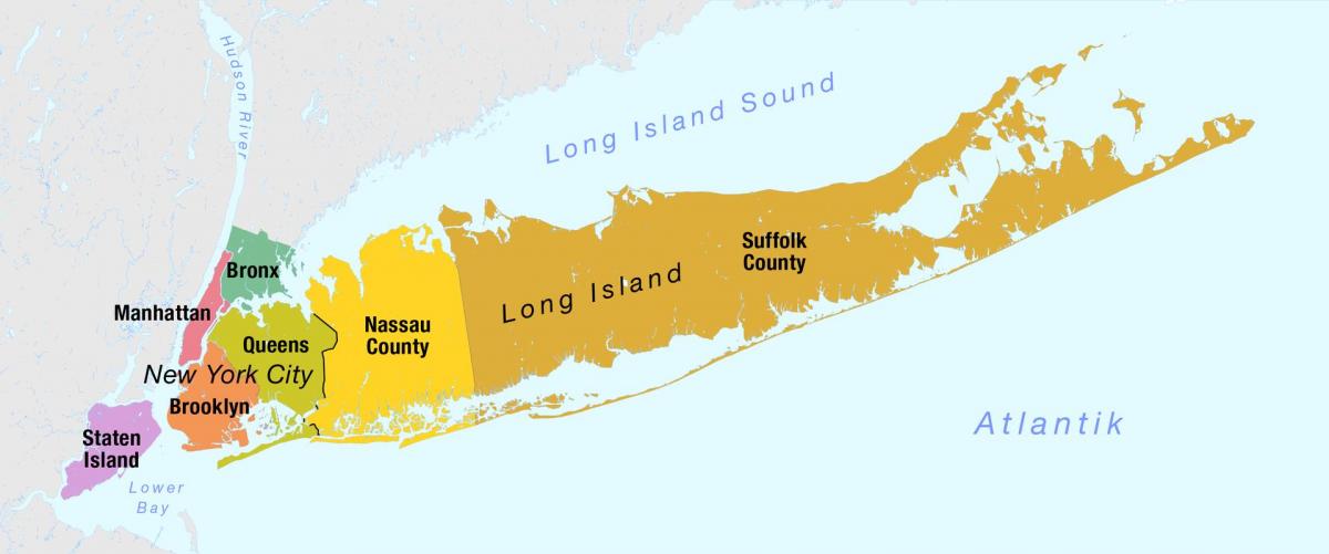 mappa di New York City, tra cui long island