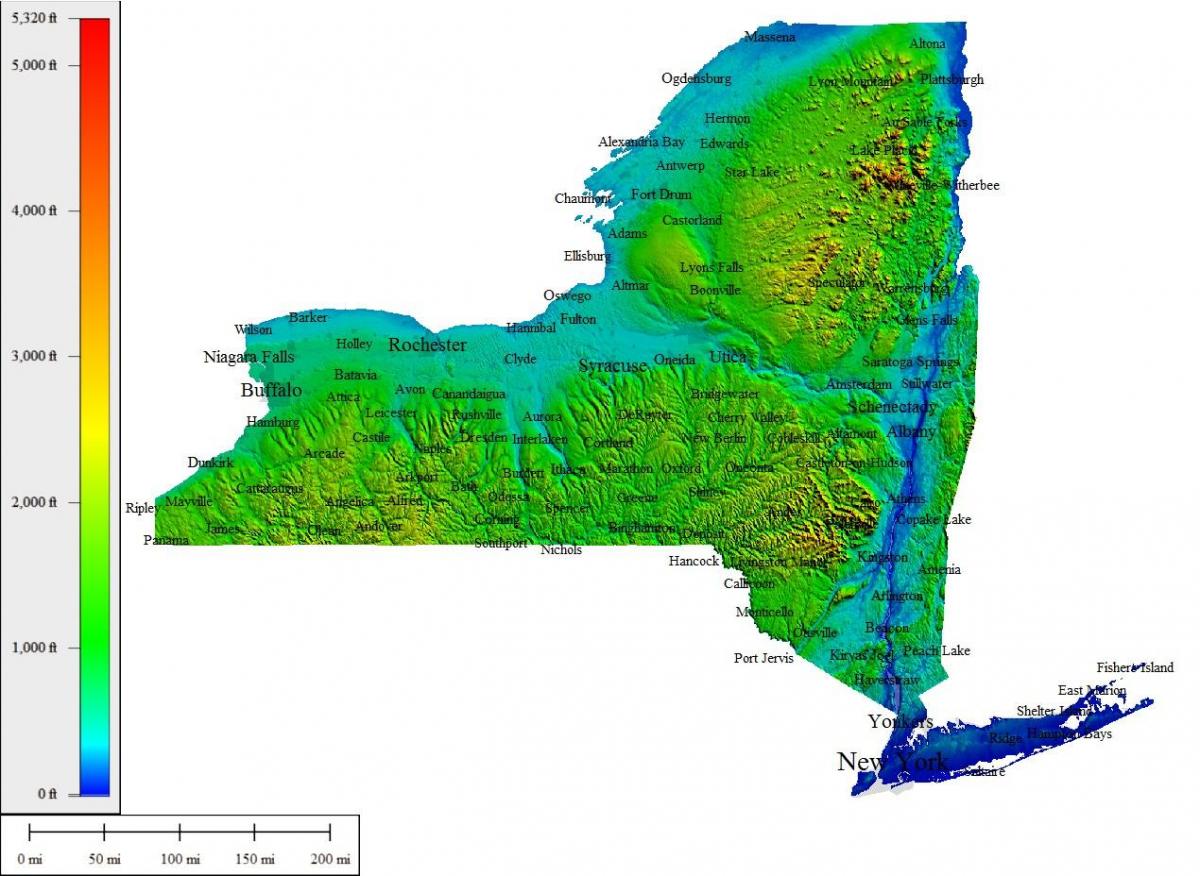 New York mappa di altitudine