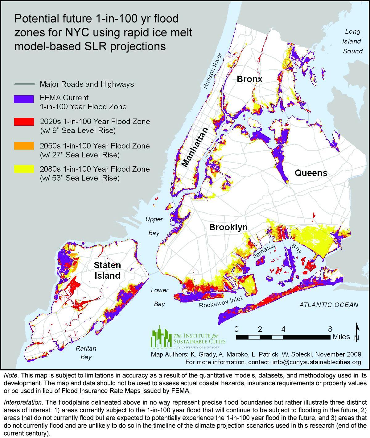 innalzamento del livello del mare sulla mappa di New York