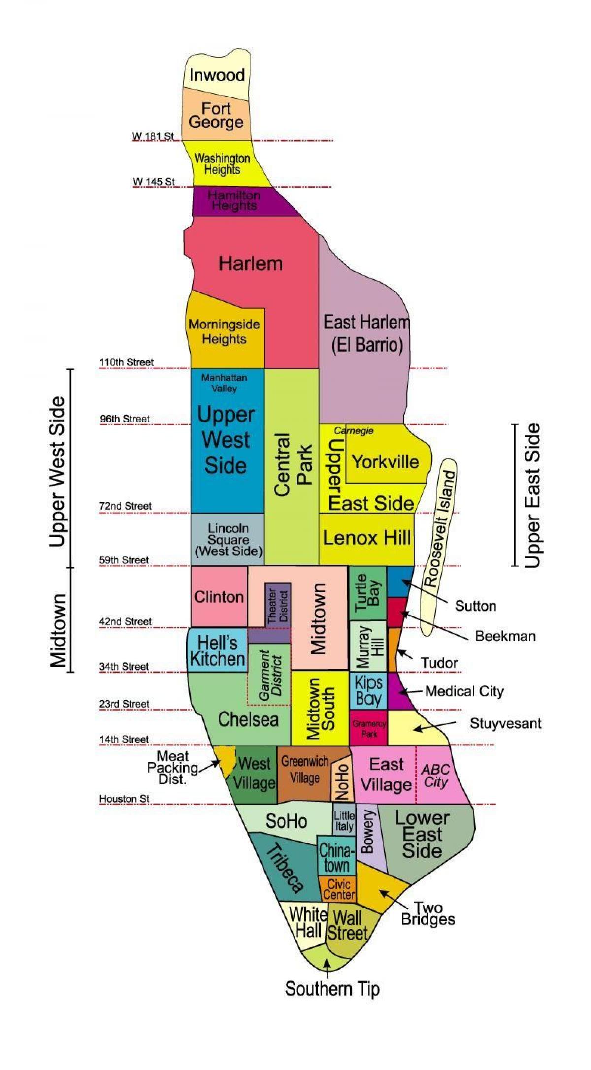 mappa di new york con il nome di quartiere