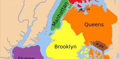La mappa dei cinque distretti di New York City